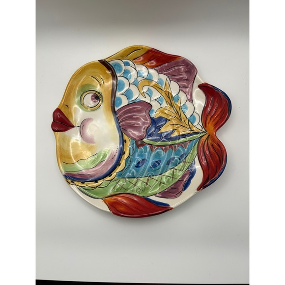 Dario Farrucci 90's Design Ceramic Fish Plate Hand Painted  10" Whimsical # 1 - Picture 7 of 7